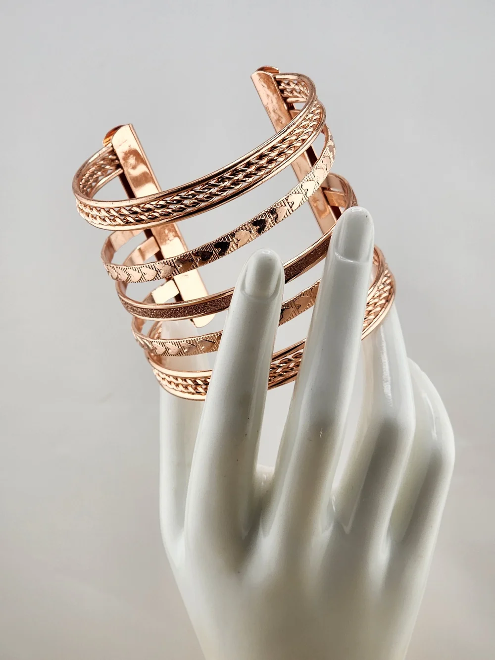 Rose Gold Tone Multi-Band Cuff Bracelet - Women Accessories 0526
